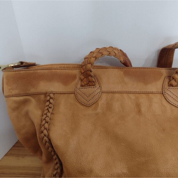 Tommy Hilfiger Cognac Soft Pebble Leather Adjustable Crossbody Tote Bag - Picture 9 of 13